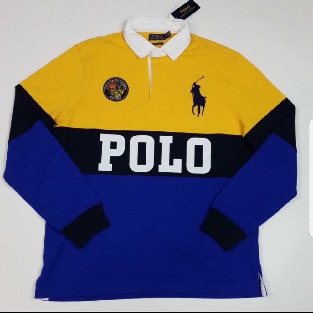 Polo by Ralph Lauren Yellow, Black & Blue Long Sleeve Rugby Polo
